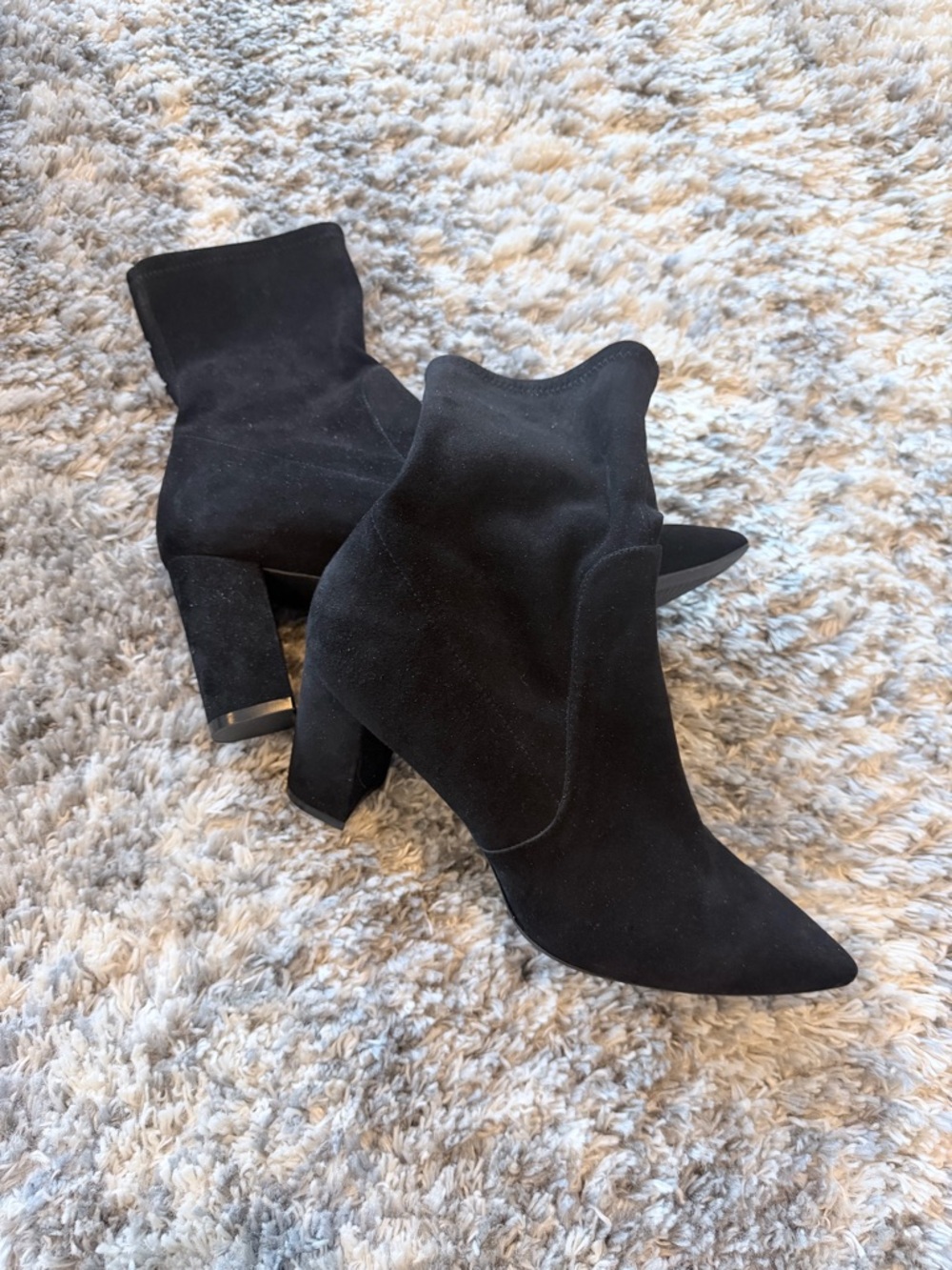 Stuart Weitzman Black Suede Pointed Toe Sock Booties – Size 10 like new